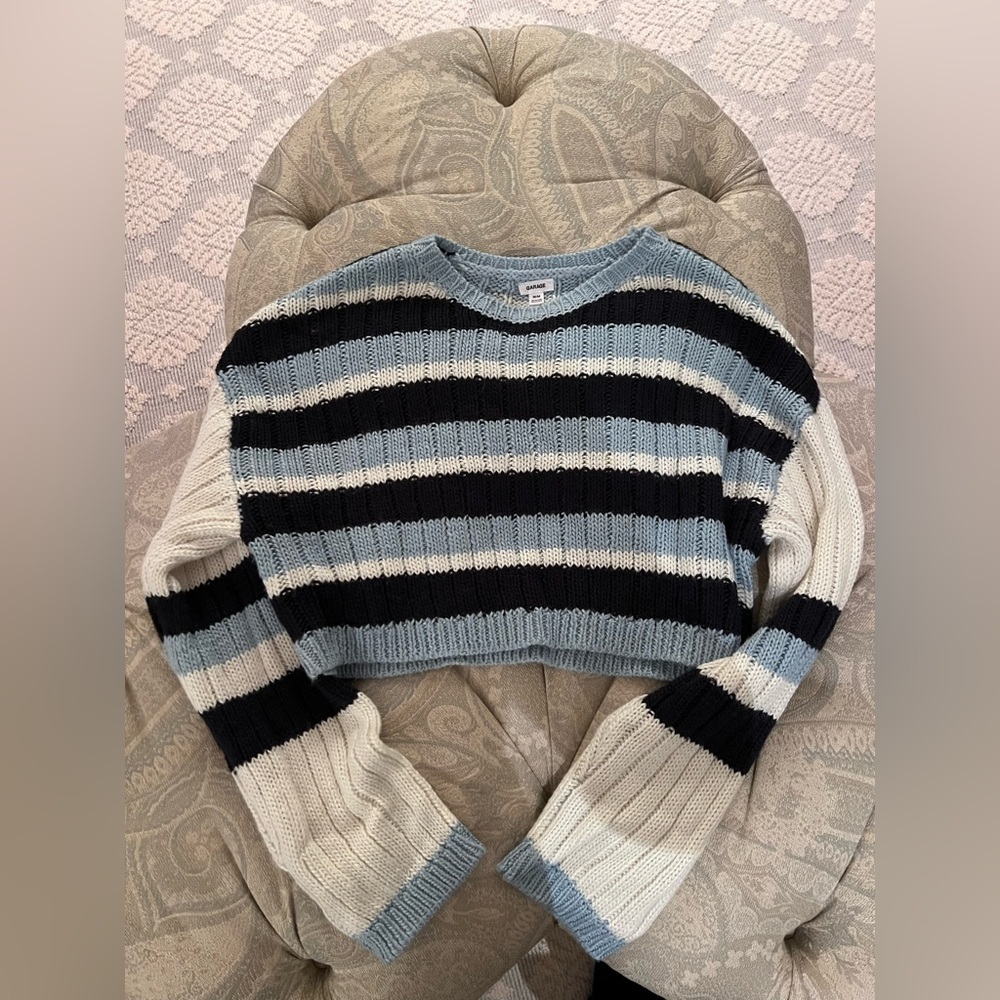 Garage Striped Cropped Sweater - Blue, Black, Cream. Worn only once. Like new